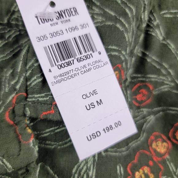 Todd Snyder Embroidered Floral Camp Shirt size M Olive Green Short Sleeve NWT - Picture 6 of 12